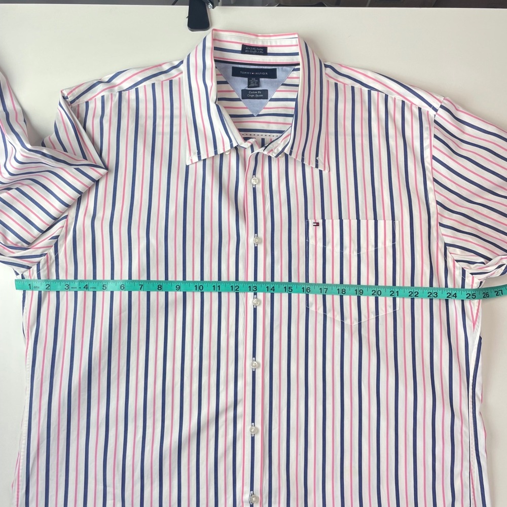 Tommy‎ Hilfiger Mens XXL Custom Fit Striped Button Down Shirt Pink Blue White - Picture 6 of 11
